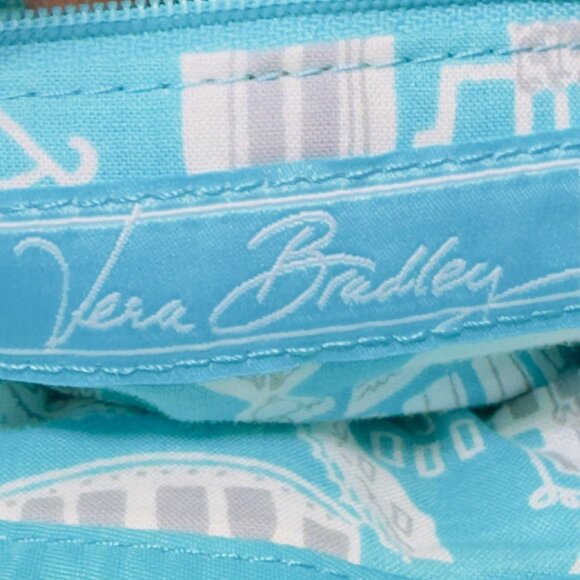 VERA BRADLEY Women's Handbag Blue Quilted Fabric Patent Leather Trim Zip Pocket - Picture 12 of 16